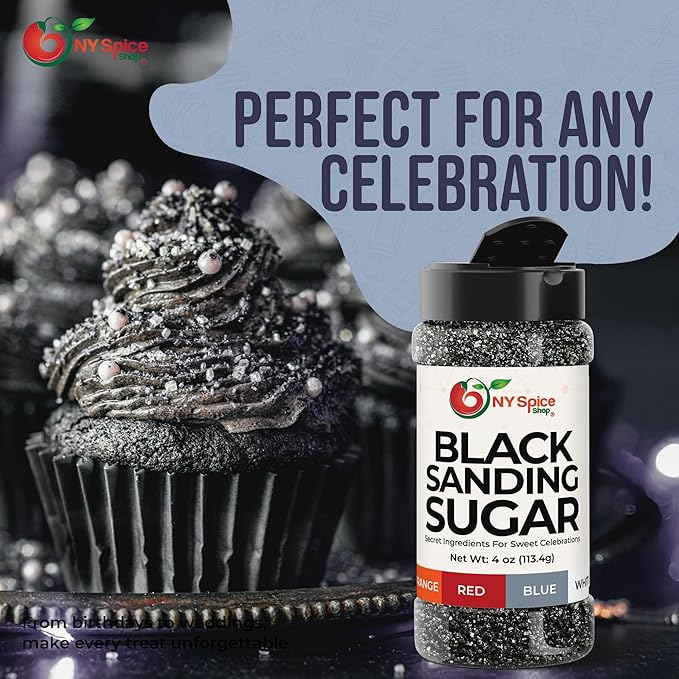 NY Spice Shop Black Sanding Sugar - 4 Ounce Sweet Colorful Edible Sprinkles For Candy Dish - Sugar Sprinkles For Cake Decorating Basket & Dishes