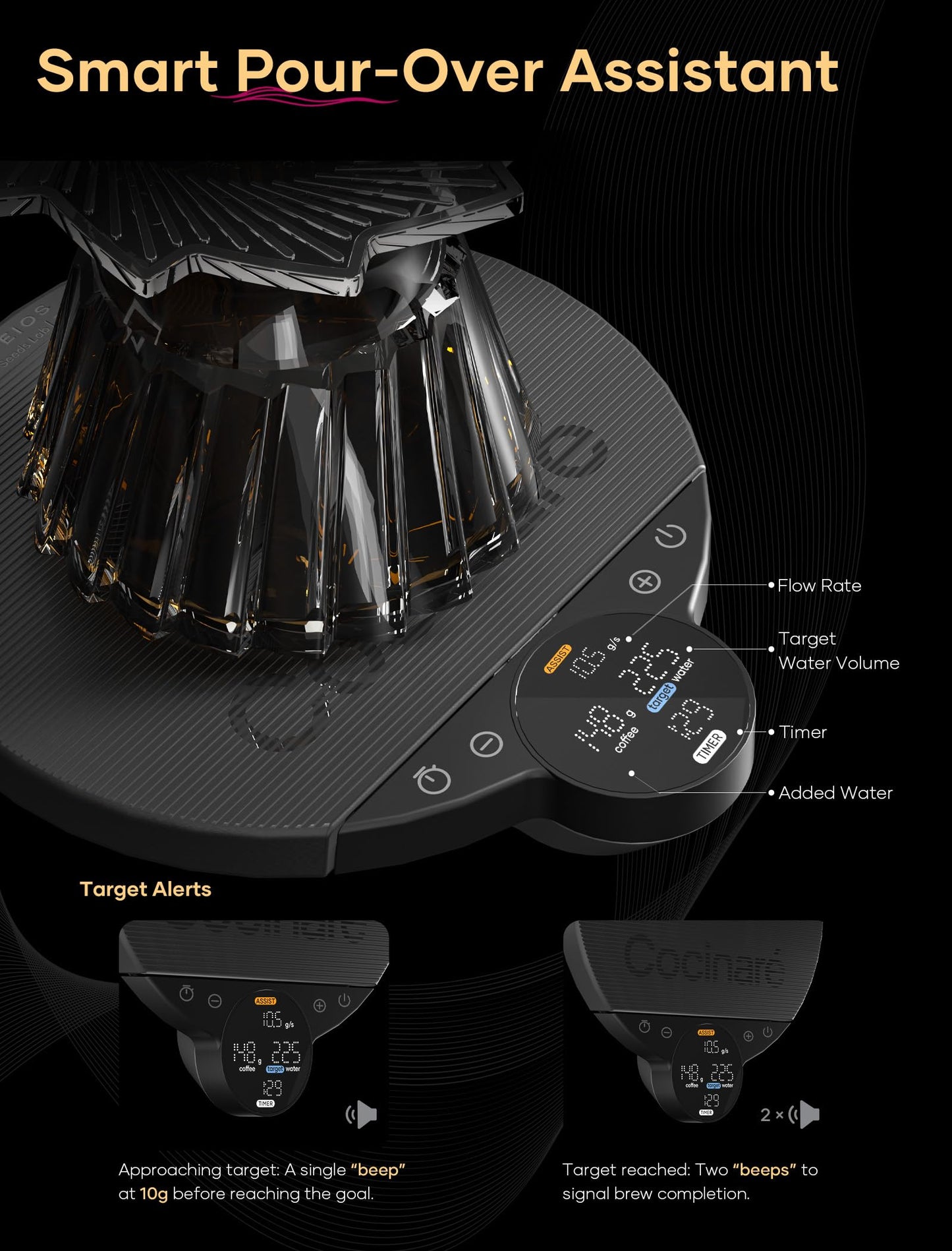 Cocinare Balance Lite Coffee Scale with Timer, 3kg/0.1g Precision Digital Scale for Pour-Over