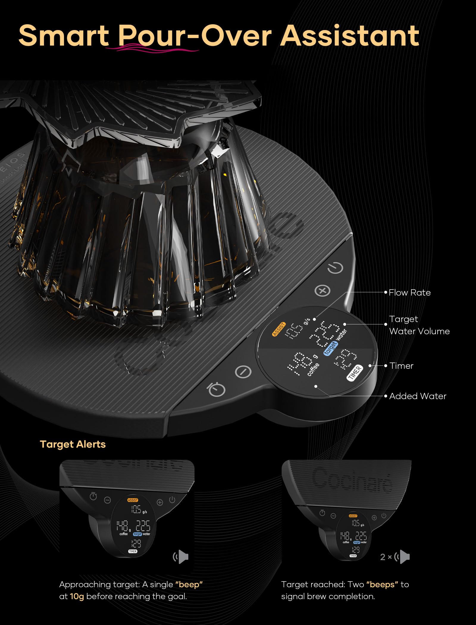 Cocinare Balance Lite Coffee Scale with Timer, 3kg/0.1g Precision Digital Scale for Pour-Over