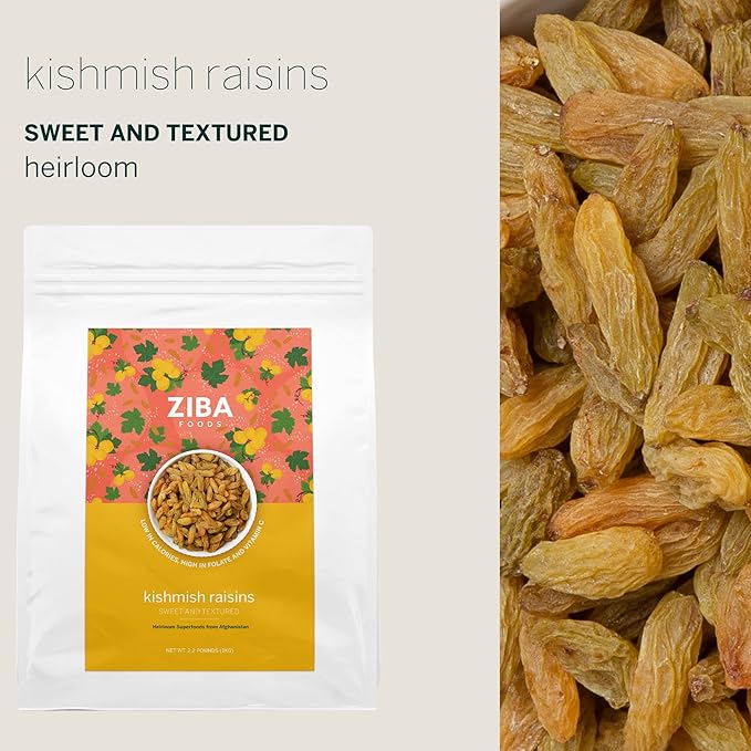 Ziba Foods Kishmish Raisins | Non-GMO, Vegan, Whole 30 Friendly & Paleo | Superfood Naturally High in Fiber, Iron and Immune Boosting Antioxidants, 2.2 lbs