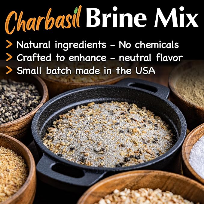 Charbasil Bird Brine Kit - 1 lb. of brining mix with scoop - 3 reusable brine bags S, M, L - Brining Guide – Makes 16+ lbs. of chicken - Great for BBQing, smoking, grilling, roasting