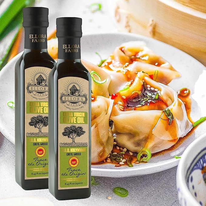 Ellora Farms, Greek Extra Virgin Olive Oil, Gold Award Winner, Single Estate traceable olive oil, 33.8 oz. Tin and 8.45 oz. Glass bottle, Combo Pack
