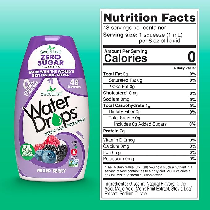 SweetLeaf Water Drops, Mixed Berry ??Sugar-Free Water Enhancer Drops, Stevia & Monk Fruit Sweetener Water Flavoring, 1.62 Oz (Pack of 6)