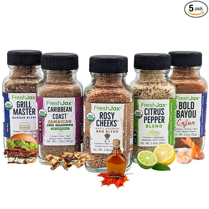 FreshJax Barbecue Seasoning Gift Set | 5 Sampler Sized BBQ Spices and Seasonings | Grilling Christmas Gifts for Men | Grill Seasoning Gift Set in a Giftable Box