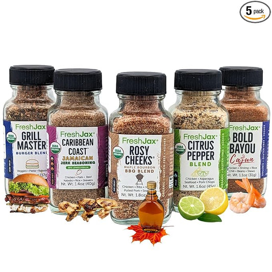FreshJax Barbecue Seasoning Gift Set | 5 Sampler Sized BBQ Spices and Seasonings | Grilling Christmas Gifts for Men | Grill Seasoning Gift Set in a Giftable Box