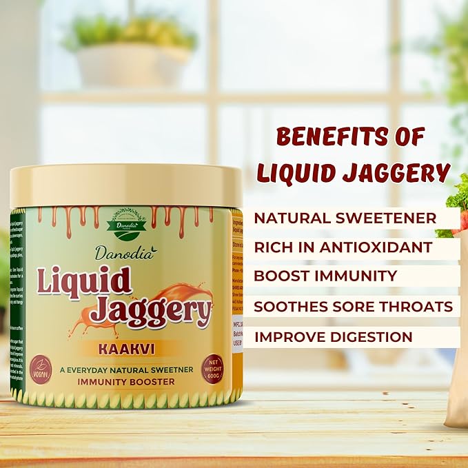 Danodia Foods LIQUID JAGGERY SYRUP (600g/1.32lb) | Natural Sweetener from Sugarcane | No Preservatives | Rich in Minerals | Alternative to Refined Sugar | Ideal for Beverages, Desserts & Traditional Recipes