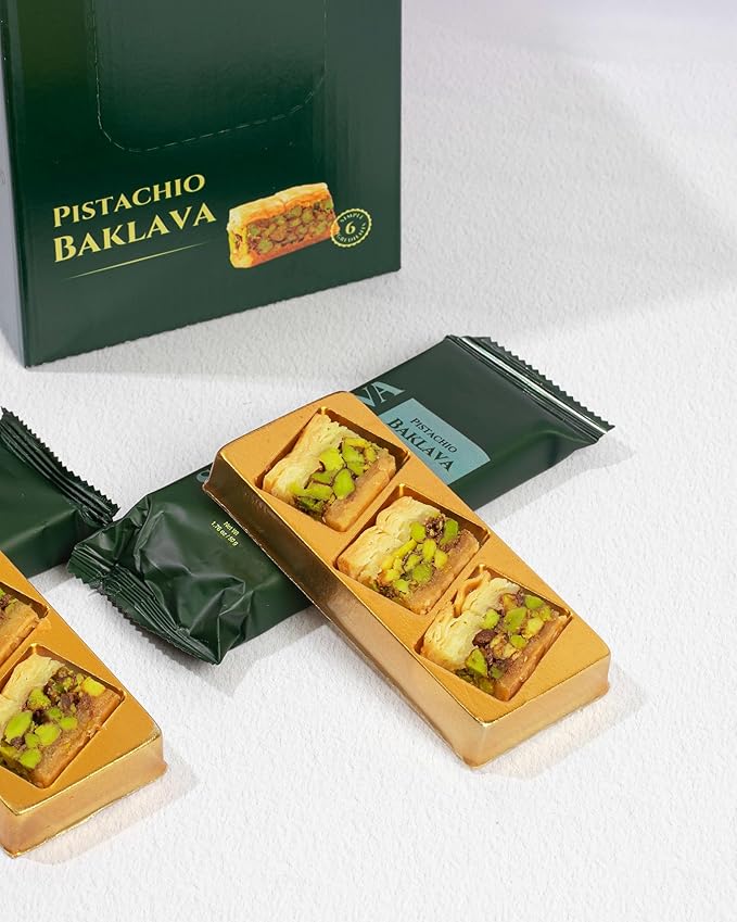 Snacklava Pistachio Baklava Bites - 20 Pack (3 Pieces per Pack) - No Artificial Ingredients, Colors or Preservatives (20, Pistachio)
