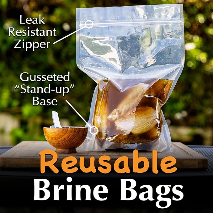 Charbasil Bird Brine Kit - 1 lb. of brining mix with scoop - 3 reusable brine bags S, M, L - Brining Guide – Makes 16+ lbs. of chicken - Great for BBQing, smoking, grilling, roasting
