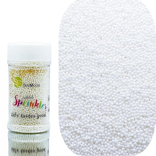SE Si&Moos Nonpareil Sprinkles, 2mm White Mini Edible Pearls White Sprinkles for Cake Decorating Halloween Cookie Decorations Wedding Shower Party Christmas Holiday Supplies 3.5 OZ