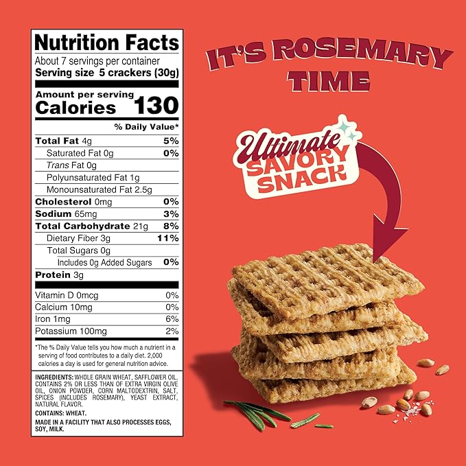 Back to Nature - Rosemary & Olive Oil Harvest Whole Wheat Crackers - Non-GMO, Made with Whole Grain Wheat & Sea Salt, Seriously Tasty Snacks - 7 Ounce (Pack of 2)