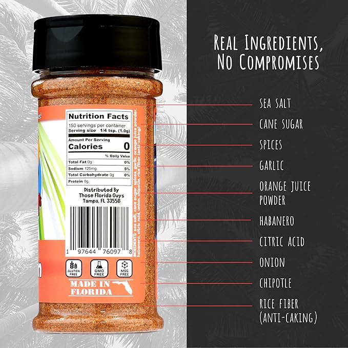 Sunburn Seasoning and Rub, 150g - Unique Blend of Fruity Habanero & Tropical Tang for Bold and Pleasant Heat - Perfect Spices for Pork, Chicken, Fish, Shrimp, French Fries & More