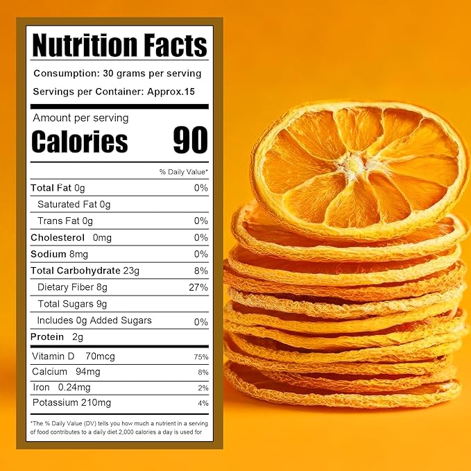 Dried Orange Slices 16 oz / 1 lb / 454 g - Natural Dehydrated Fruit Wheels Bulk | Resealable Bag | Perfect for Cocktails, Garnish, Drink, Decor, DIY Craft, Potpourri, Baking, Tea
