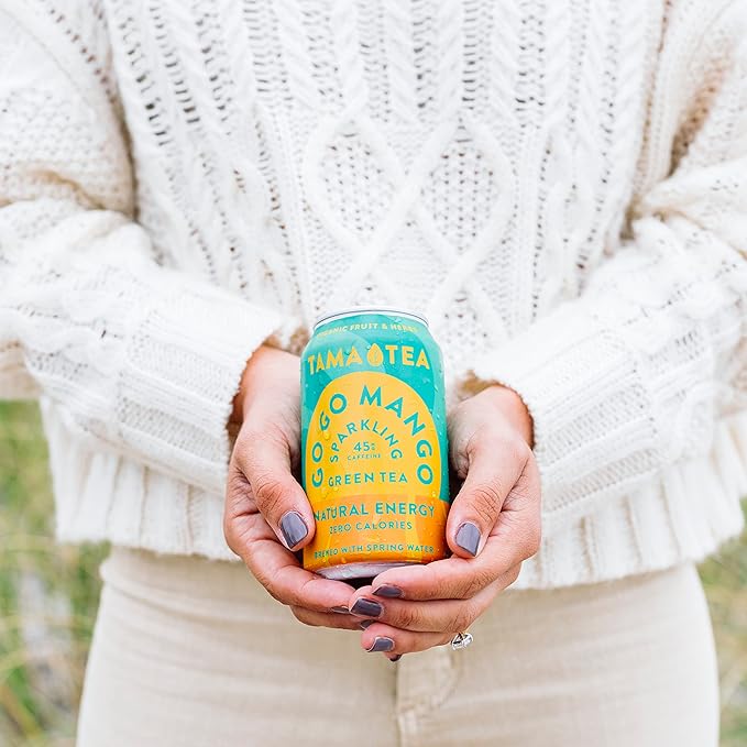 Tama Tea Sugar-Free Sparkling Green Tea, Mango – Organic & Naturally Energizing – Zero Calories, Zero Carbs, Non-GMO – Antioxidant-Rich with 45mg Natural Caffeine – 12 oz Cans (12-Pack)