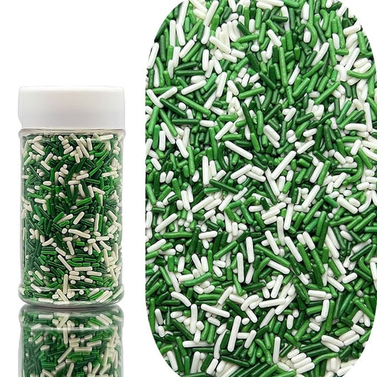 SE Si&Moos White and Green Sprinkles St. Patrick's Day Jimmy Sprinkles Sage Green and White Soft Jimmies St.Patrick's Day Cupcake Toppers for Cake Decorating,Ice Cream Toppings & Baking 2.75 OZ