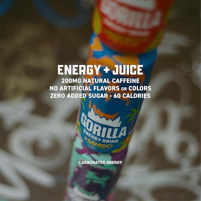 Gorilla Energy Drink, Mango Coconut, 200mg Natural Caffeine, Real Fruit Juice Squeezed &