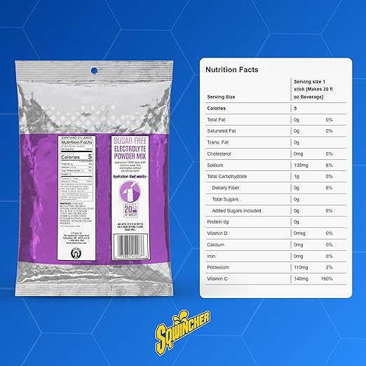 Sqwincher Zero Qwik Stik, Sugar Free, Low Calorie, Low Sodium Electrolyte Replacement Powder Hydration Drink Mix, Grape, 0.11 oz Packet (Pack of 50)