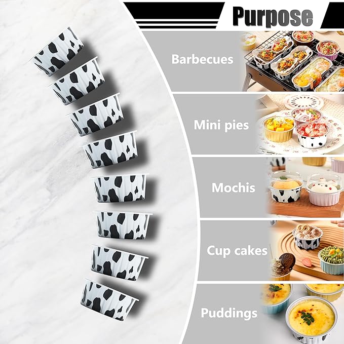 White and Black Mini Cake Pans, 4.2oz 50Pcs Mini Cheesecake Containers, Disposable Cake Pans with Lids, Creme Brulee Cups with Lids