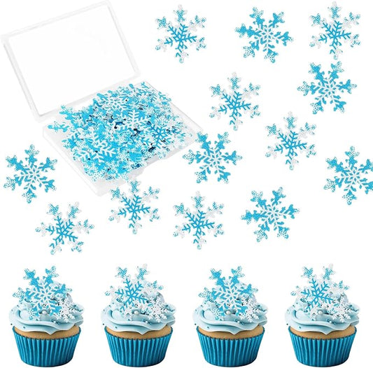 50 PCS Edible Snowflake Cupcake Toppers Wafer Paper Snowflake Cake Decorations Edible Snowflake Cupcake Picks Topper for Christmas Winter Frozen Theme Baby Shower Birthday Party Decor Supplies