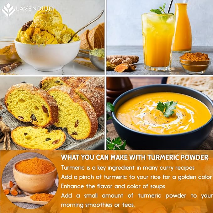 20oz (1.25 lbs) Turmeric Powder, 100% Natural & Pure, Ground, Seasoning Root Powder, No Additives, No Gluten, Vegan.