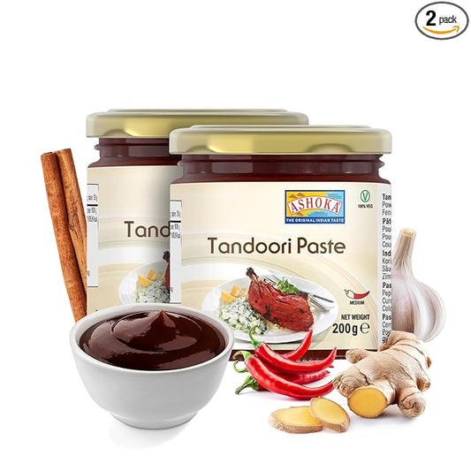 Ashoka Authentic Indian Tandoori Paste | Vegan | Kosher | Gluten-Free | Great for Chicken Tikka, Cheese Tikka, BBQ | Easy-to -Use Cooking Spice Paste | Since 1932 | 200 Grams (Pack of 2)