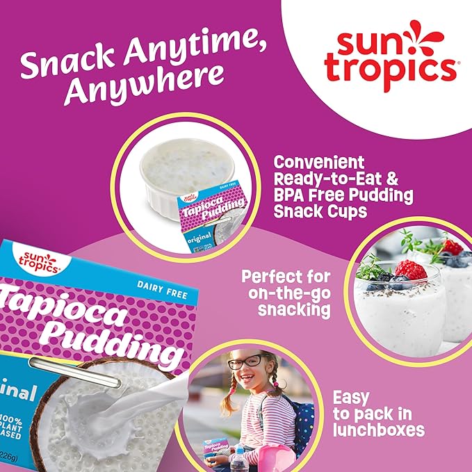 Sun Tropics Tapioca Pudding, Original | Vegan Dairy Free Pudding | Gluten Free, Non-GMO | Ready-to-Eat Cups 4.0oz (Pack of 6)