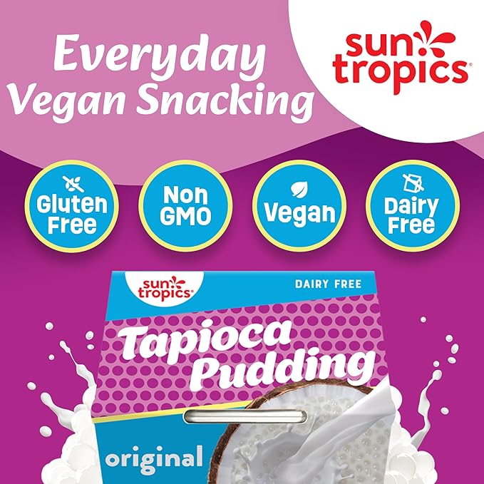 Sun Tropics Tapioca Pudding, Original | Vegan Dairy Free Pudding | Gluten Free, Non-GMO | Ready-to-Eat Cups 4.0oz (Pack of 6)