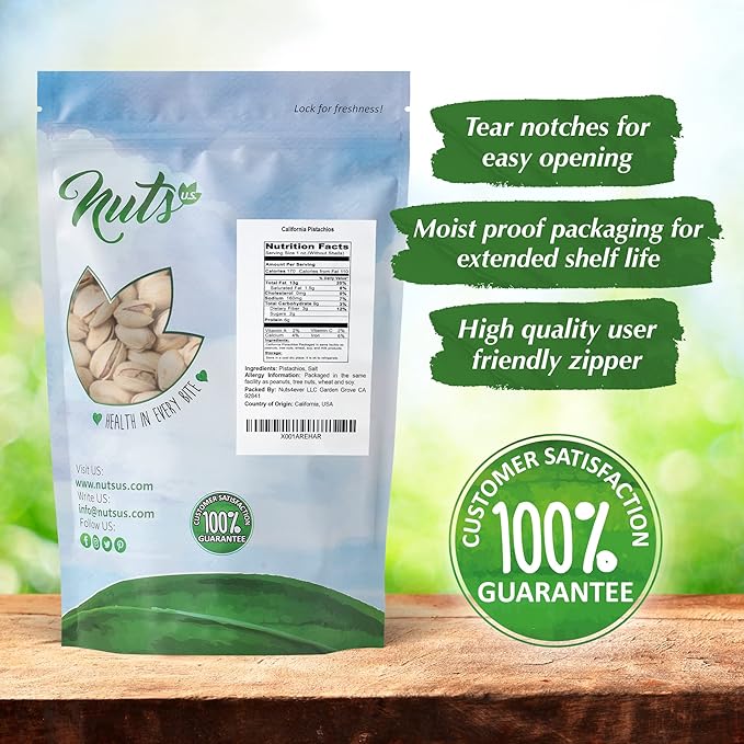 NUTS U.S. ??California Pistachios | Roasted & Salted | No Wax, No Added Color or Flavor | NON-GMO and Natural | Premium Quality Pistachios In Resealable Bags!!! (3 LBS)