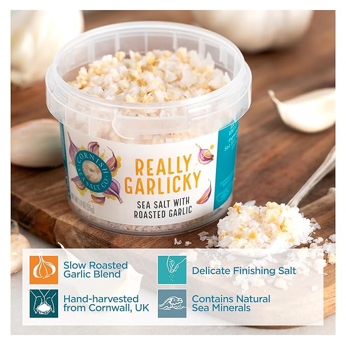 Cornish Sea Salt Really Garlicky Seasoning | Cooking & Hydration | Hand-Harvested in Celtic Waters | 1.9 oz Resealable Tub (Pack of 1)