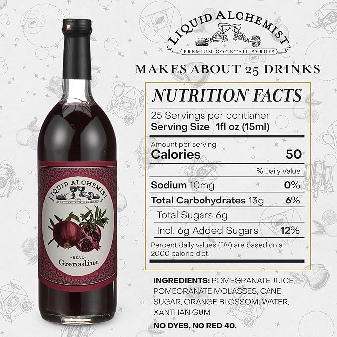 Liquid Alchemist Grenadine Syrup for Cocktails - Real Ingredients Make our Pomegranate Syrup the Perfect Shirley Temple Mix - Our Small Batch is Non-GMO, Gluten Free & Vegan (25.4 oz)