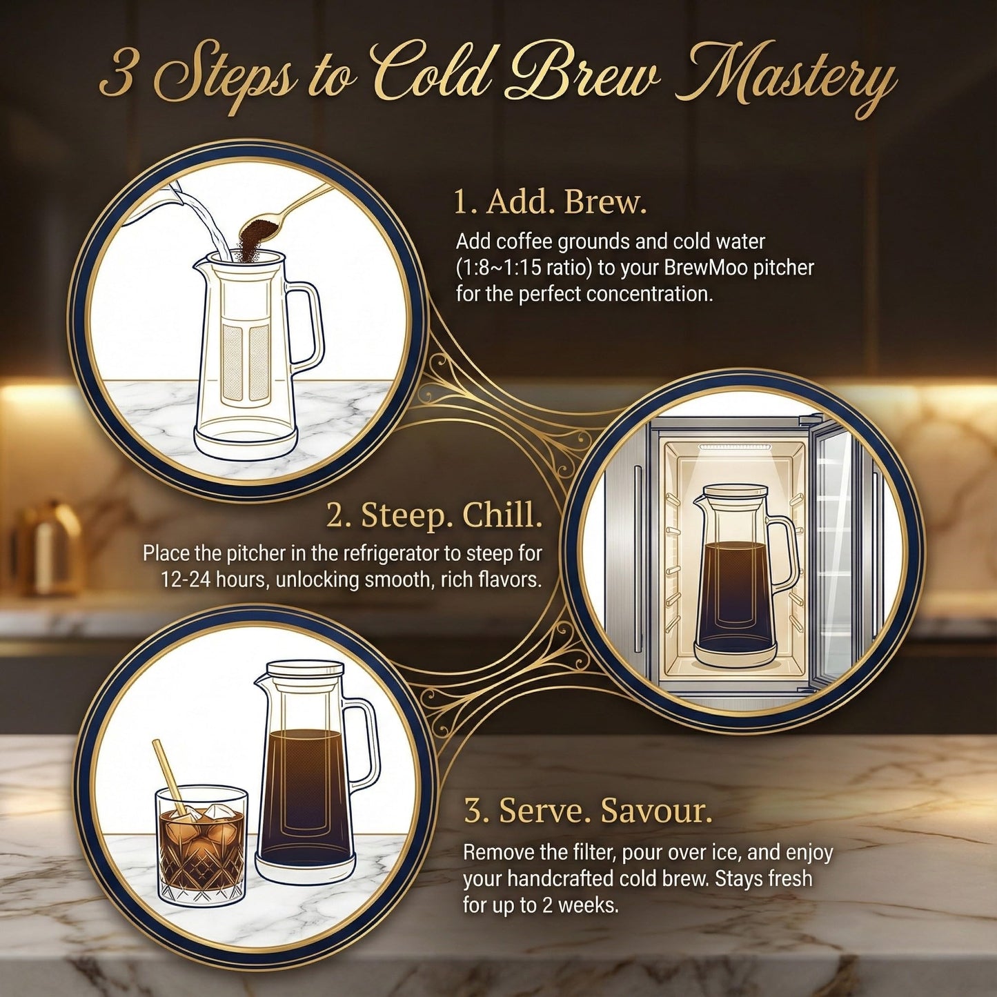 BrewMOO- Airtight Cold Brew Coffee Maker Pitcher, 1.4L/48Oz Thick Glass Carafe with Filter, Comfort