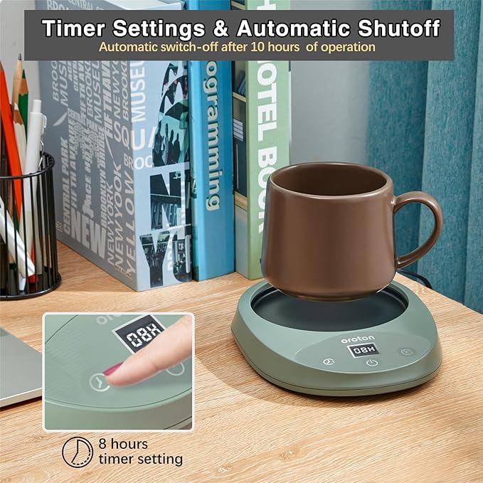 Mug Warmer for Coffee and Tea, Auto Shut Off,4.3 Inch Large Heated Plate,8 Temperature Settings, 1-8 Hour Timer Settings, Smart Coffee Warmer Plate Milk Tea Water(Green)