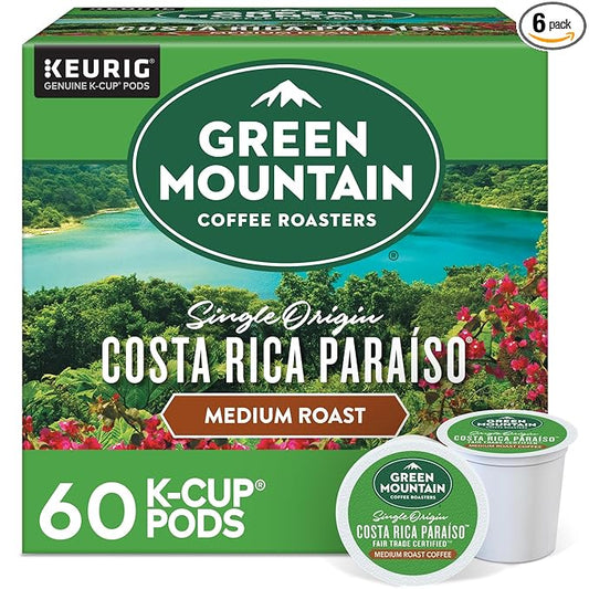 Green Mountain Coffee Roasters Costa Rica Paraiso, Keurig Single Serve K-Cup Pods, Medium Roast Coffee, 60 Count, (6 Packs of 10)
