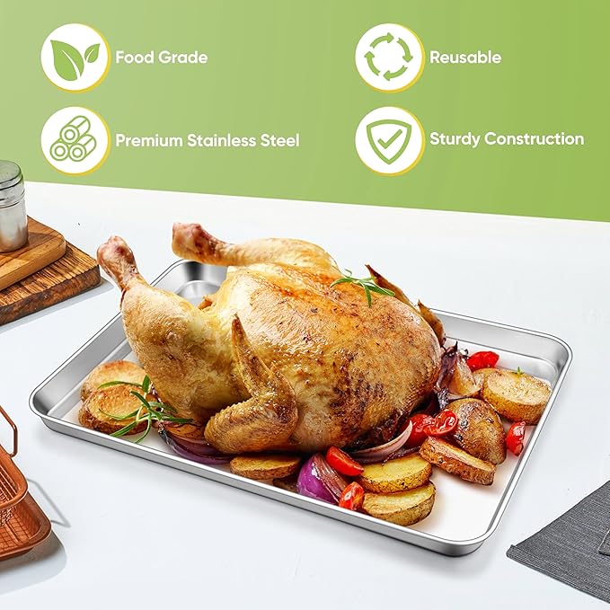 TeamFar Stainless Steel Baking Sheet, 20’’ x 14’’ Large Baking Sheet Pan Bakeware Set Cookie Sheets for Baking, Roasting, Cooking, Non Toxic, Mirror Finish & Dishwasher Safe
