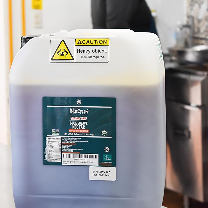 BLUE GREEN ORGANICS, Agave syrup, Agave, Gluten Free, Organic, Sweetener, coffees, pancakes or any baked good, Family-friendly, For restaurants, Sugar substitute, Raw, 57.3 Lb