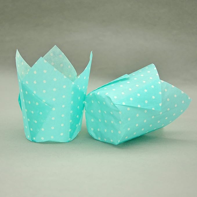 Large Muffin Greaseproof paper Baking cupcake cups, 2-1/4" x 4" Blue printed with Polka Dot Tulip Baking Cup(Large) (125pcs)