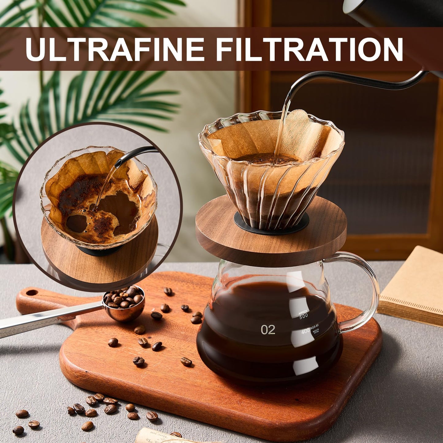 gegewawa Pour Over Coffee Maker Set, Glass Coffee Dripper & Carafe 20 fl oz