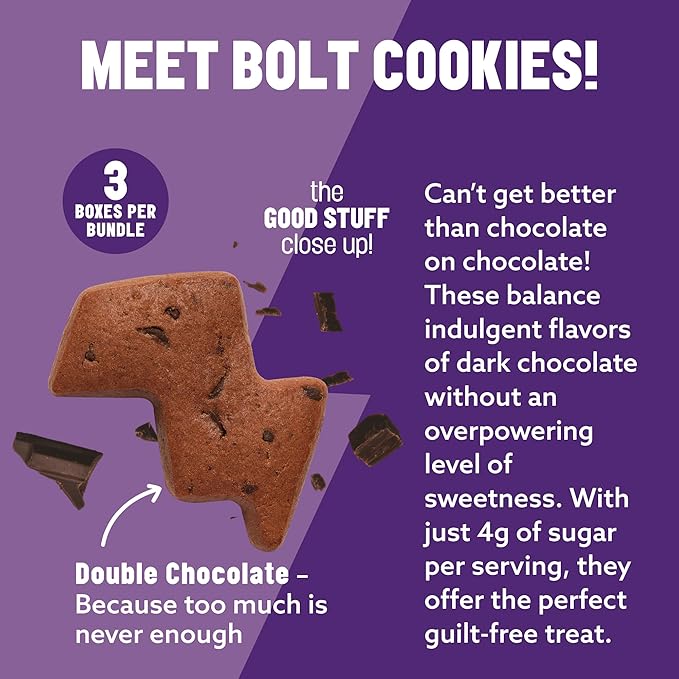 Mavericks Double Chocolate Bolt Cookies - Plant-Based Chocolate Chip Cookies, Healthy, Plant Based Snack for Kids, Nut Free, 40% Less Sugar - 7 oz Box (8 Pack)