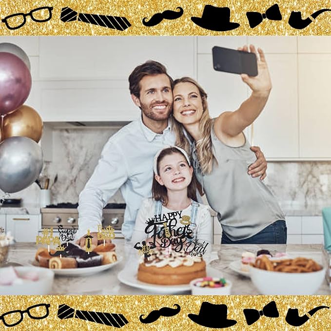 Wootkey Happy Father?쁲 Day Cake Topper Glittery 'Best Dad Ever' 25Pcs Black Gold Cupcake Toppers, Ideal for Father's Day & Men's Birthday Theme Cake Decorations Party Supplies