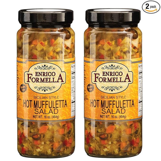 Enrico Formella Hot Muffuletta Salad - Gluten Free Italian Olive Mix - New Orleans Style Sicilian Sandwich Spread, 16oz. (2-pack)
