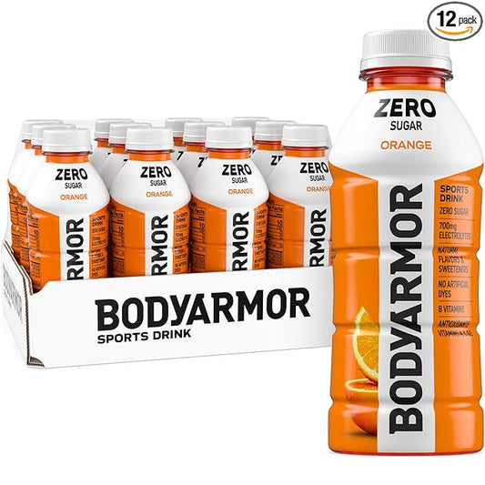 BODYARMOR ZERO Sugar Orange, Sugar Free Sports Drink - Low-Calorie Hydration - Natural Flavors with Potassium Packed Electrolytes, Antioxidants, and B-vitamins, 16 fl oz (pack of 12)