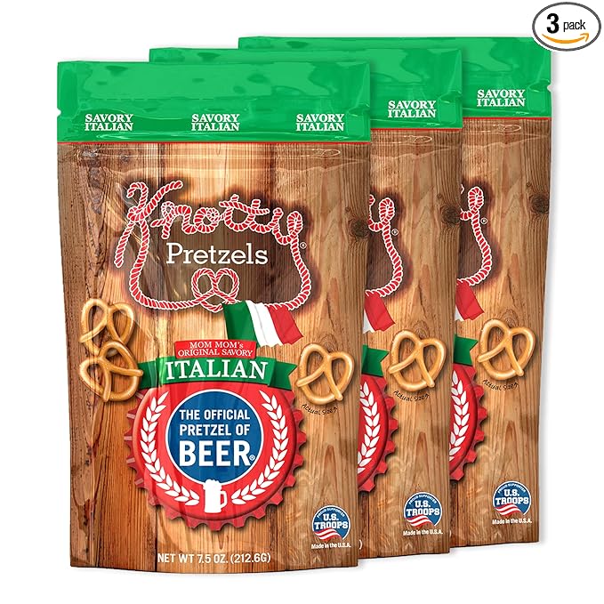 Knotty Pretzels ?쏷he Official Pretzel of Beer??7.5 oz Individual Seasoned Pretzels in Resealable Pretzel Snack Bags, The Perfect Pairing for Beer, Savory Italian Flavor (3-Pack)