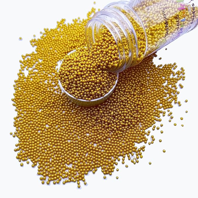 SE Si&Moos Nonpareil Sprinkles, 2mm Gold Mini Edible Pearls Gold Sprinkles for Cake Decorating Christmas Cookie Decorations Wedding Shower Party Christmas Holiday Supplies 3.5 OZ