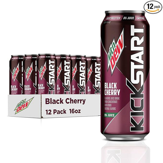 Mountain Dew Kickstart, Black Cherry, 92mg Caffeine, Vitamins B & C, 80 Calories, 5% Juice, 16 fl oz (12 Count)