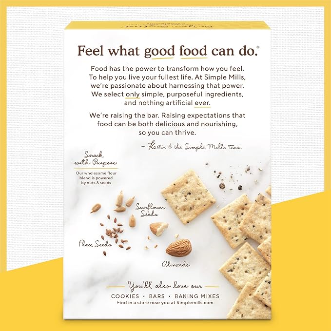 Simple Mills Almond Flour Crackers, Black Cracked Pepper, Gluten Free, Flax Seed, Sunflower Seeds, Corn Free, Good for Snacks, Made with whole foods, (Packaging May Vary)