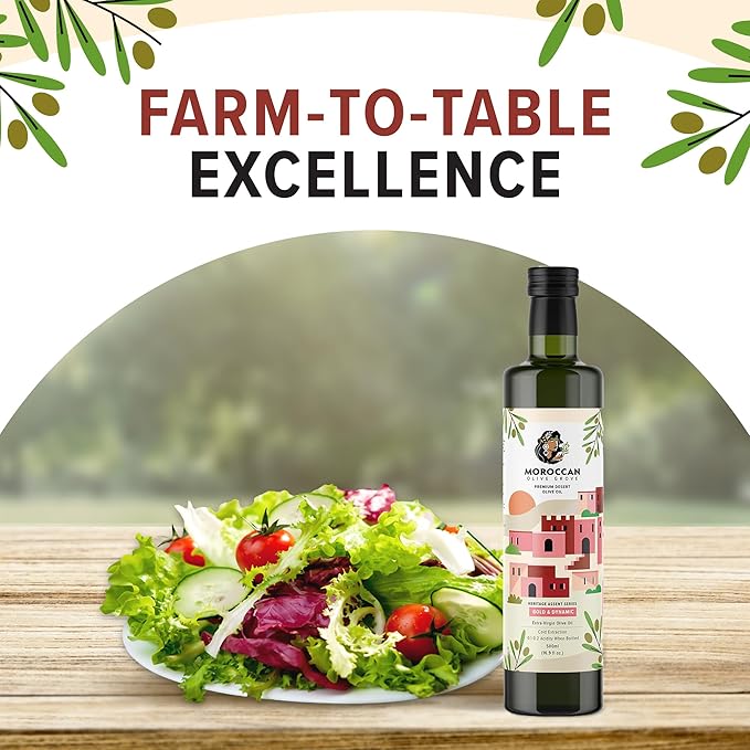 MOROCCAN OLIVE GROVE - The Red Olive Oil, Bold & Dynamic Cold-Pressed Desert Olive Oil Extra Virgin, Versatile Cooking Essential Made from Single-Origin Fresh Olives, 2-Pack, 500 ml per Bottle