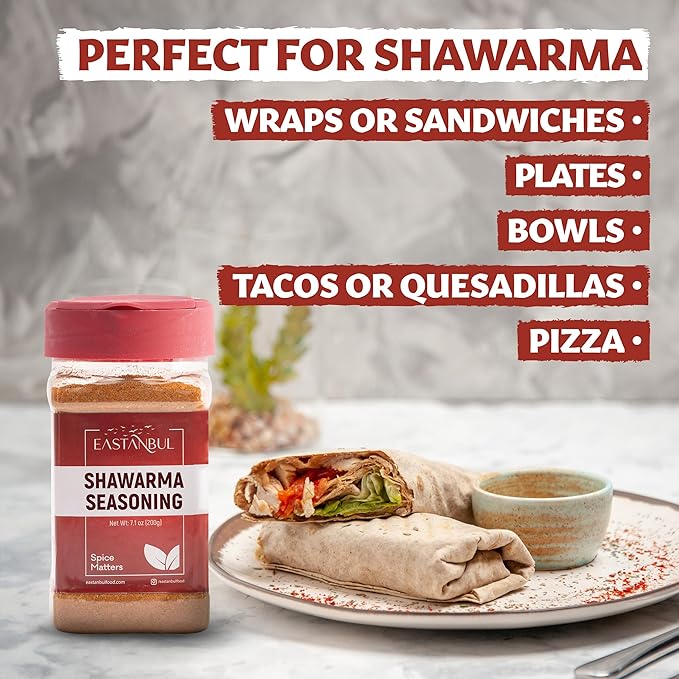 Eastanbul Shawarma Seasoning, 7.1oz, Shawarma Spice Blend, All-in-One Baharat Spice Blend of Middle Eastern & Mediterranean Seasonings, Perfect for Meat, Vegetables and Chicken, Sodium Free