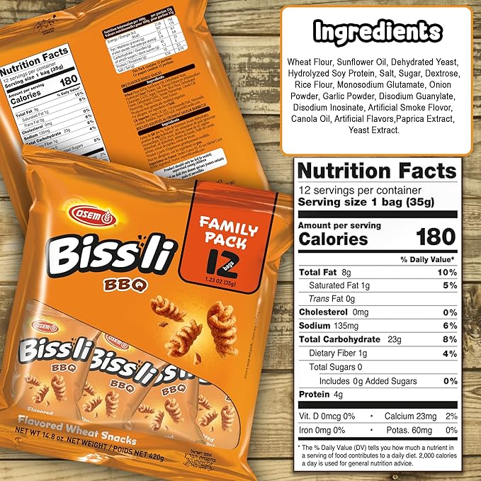 Osem Bissli Crunchy BBQ Wheat Snack, 1.23oz Bags (Pack of 12) – Kosher, No Artificial Colors or Preservatives – Conveniently Packaged for On the Go Snacking