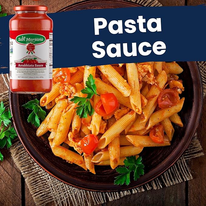 La San Marzano Arrabiata Sauce, 24 oz, Pasta Sauce Made in Italy, All Purpose Tomato Premium Quality, All Natural, Mediterranean Diet, Non GMO, Vegan, Gluten Free