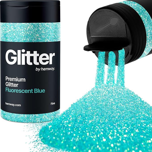 Hemway Premium Glitter Shaker - Fluorescent Blue | 130g Fine Metallic Flake Sequins for Resin & Epoxy Crafts | Craft Supplies for Tumblers, Festival, Art