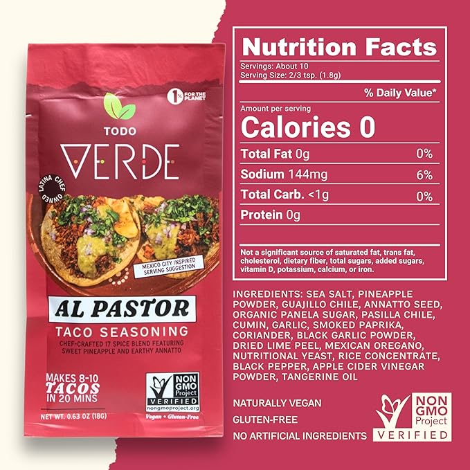 Taco Seasoning Packets - Todo Verde Mexican Seasoning Mix | Chef Curated Taco Blends with Black Garlic | Al Pastor, Carnitas, Tinga Variety Pack | Vegan, Gluten Free, Preservative Free (6 Pack)